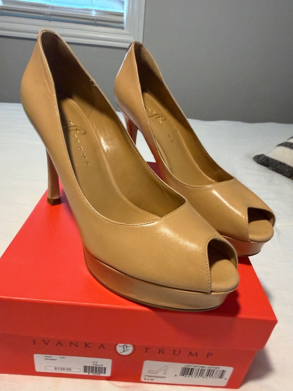 Ivanka Trump Tan Peep Toe Platform Pumps